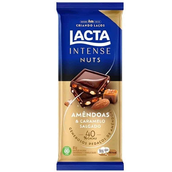 Barra de Chocolate Intense Amêndoas e Caramelo Salgado 40% Cacau Lacta 85g