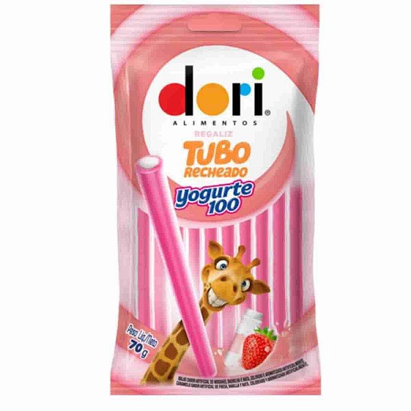 Bala Tubo Recehado Yogurte 100 Dori 70g