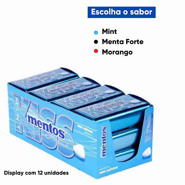 Pastilha Mentos Kiss c/ 12 unidades Mint Menta Forte Morango Escolha o Sabor