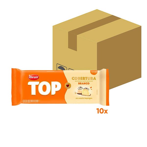Caixa Cobertura em Barra Branco Chocolate Top 1,010kg Harald com 10 unidades