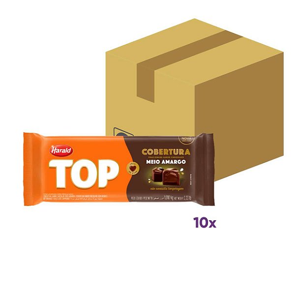 Caixa Cobertura em Barra Chocolate Top Meio Amargo 1,010kg  Harald com 10 unidades