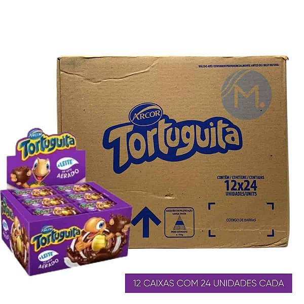 Caixa Chocolate Arcor Tortuguita Ao Leite Aerado 12 displays com 24/18g