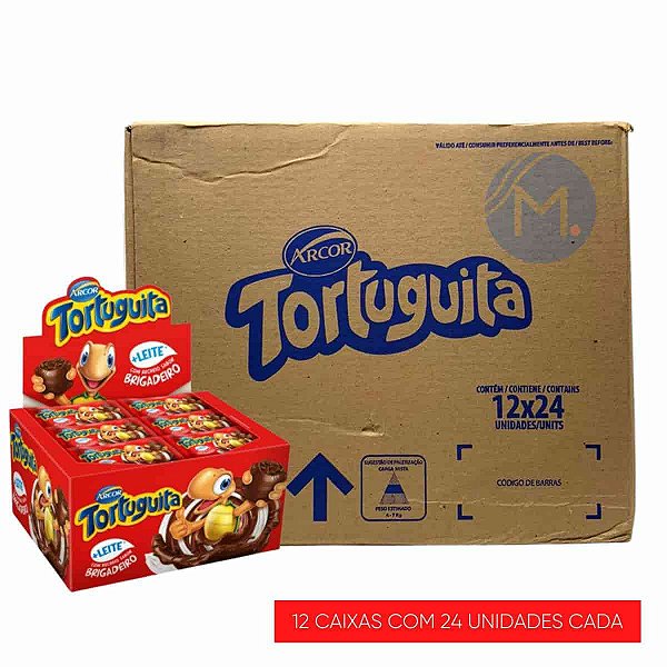 Caixa Chocolate Arcor Tortuguita Brigadeiro 12 displays com 24/18g