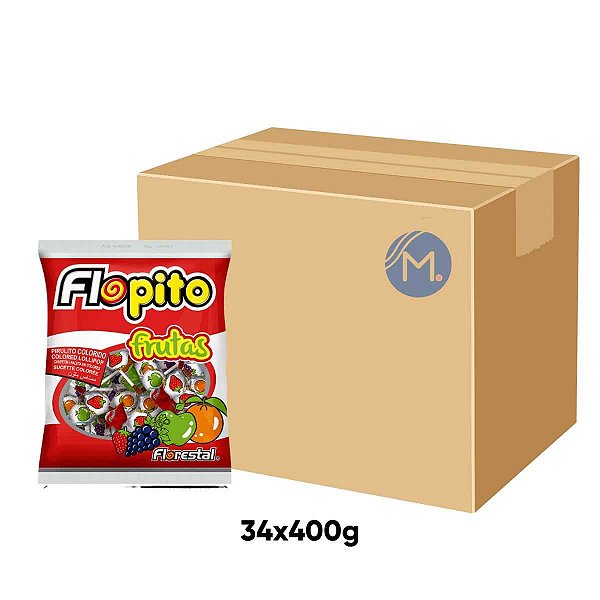 Caixa Pirulito Flopito Frutas com 34 pacotes de 400g - Florestal
