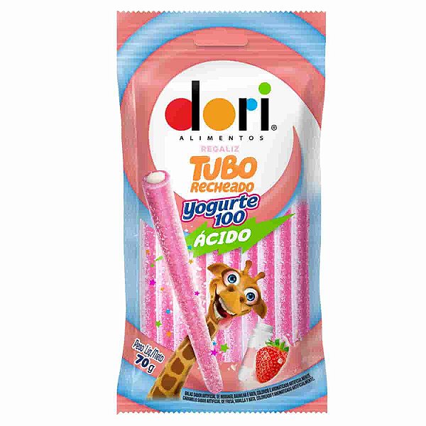 Bala Tubo Recheado Ácido Yogurte 100 Dori 70g