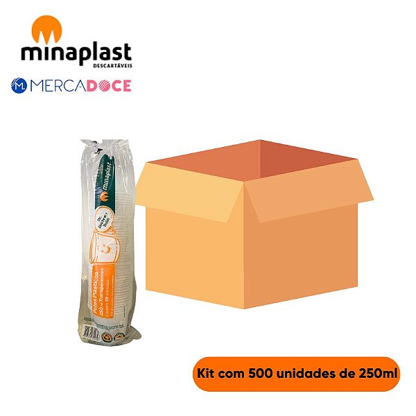 Kit Pote Descartável Transparente Frisado 250ml com 500 unidades Minaplast
