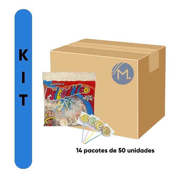 Caixa Pirulito Psicodélico Tutti Frutti Colorido com 14 pacotes de 50 unidades Miguelito