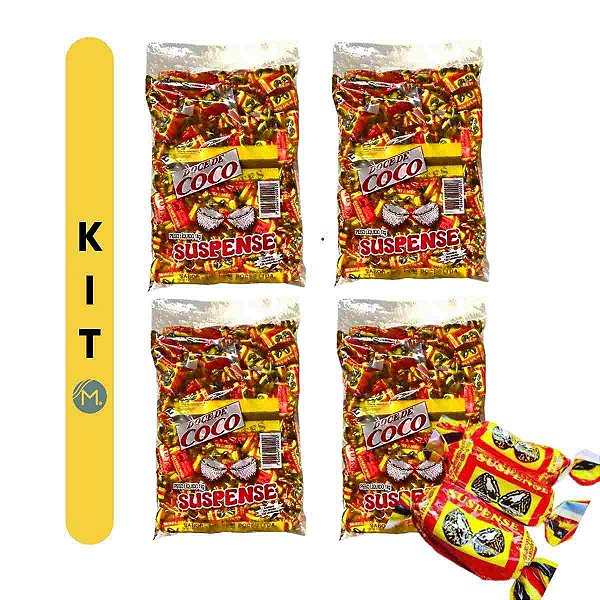 Kit 4 pacotes de bala de Coco Suspense Natural e Artesanal 1kg