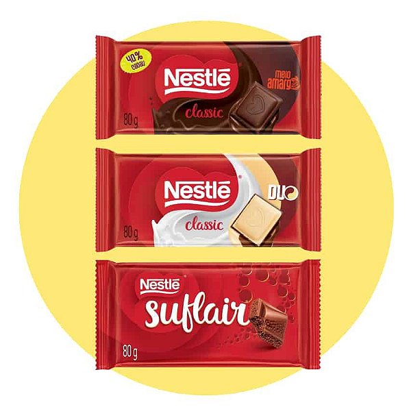 Kit 3 Barras Chocolate Nestlé Sabores Sortidos