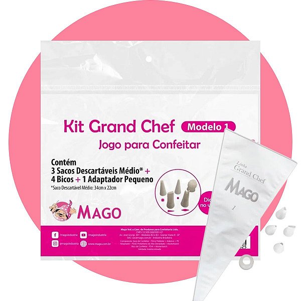 Kit Grand Chef Sacos Bicos e Adaptador para Confeitar N.01 Mago