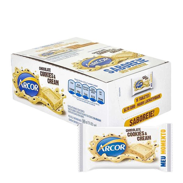 Chocolate Caixa Tablete Cookies&Cream 18 unidades de 20g Arcor