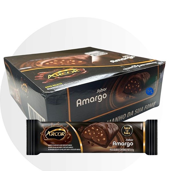 Chocolate Bombom Recheio Chocolate Amargo caixa 12un de 35g Arcor