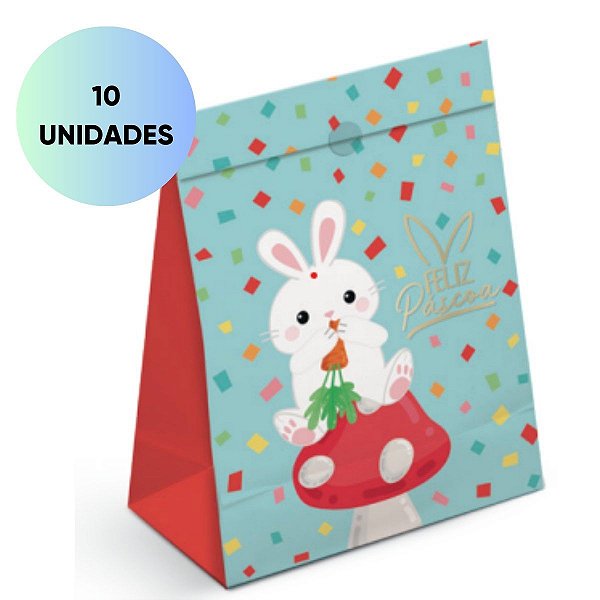 Kit com 10 Sacos de Papel Páscoa Presente 22x15x7cm Carber