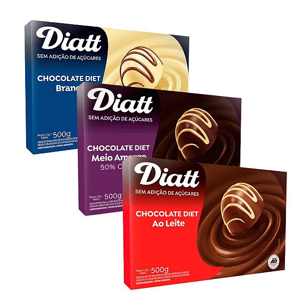 Barra de Chocolate Sem Açúcar 500g Diatt Escolha o Sabor
