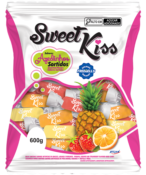 Bala Dura Sweet Kiss Azedinha Sortida Freegells 20 pacotes de 600g - Riclan