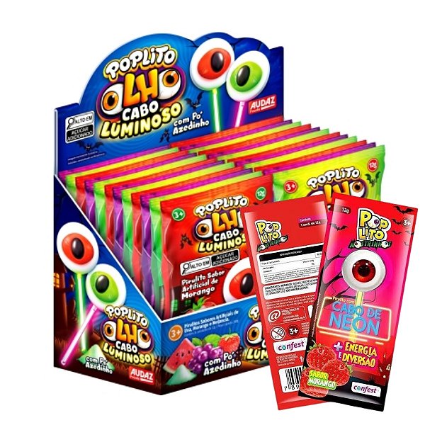 Pop Lito Olho Cabo Luminoso com 24 unidades de 12g - Audaz Foods