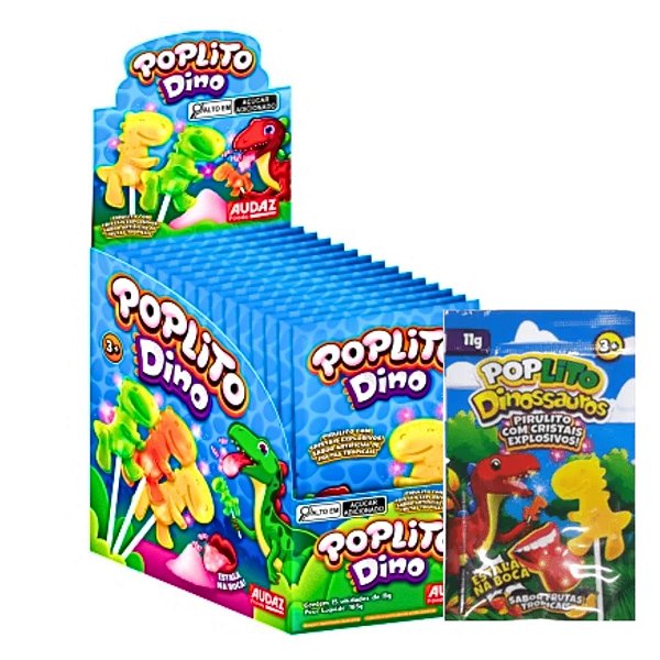 Pirulito Pop Lito Dino Cristais Explosivos com 15 unidades de 11g Audaz Food