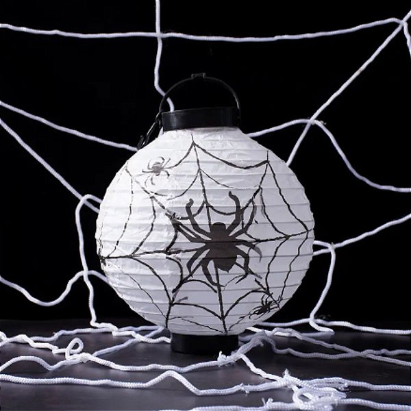 Lanterna de papel Halloween Branca com Aranha