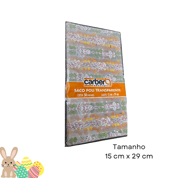 Saco Poli Decorado Coelho Bolinha 15x29cm - Carber c/50 un