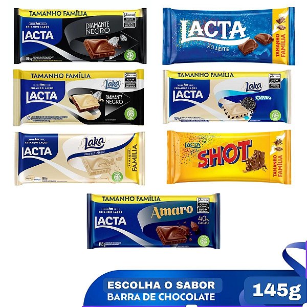Barra de Chocolate Lacta Tamanho Familia 145g Escolha o Sabor