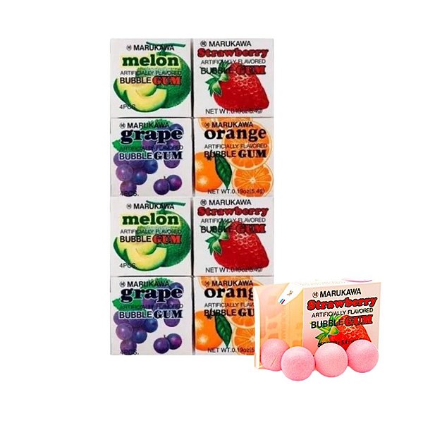 Chiclete Japão 8x5,4g bubble gum 4 sabores Marukawa Bubble Yum