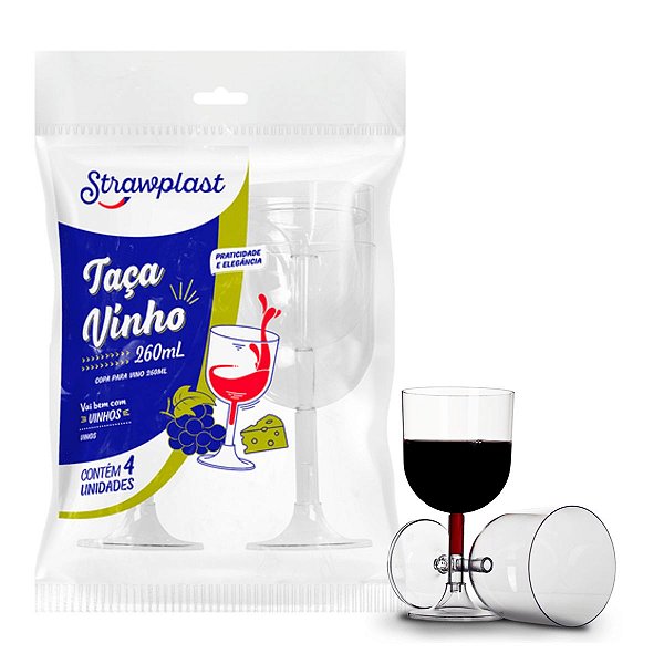 Taça De Vinho Cristal 4 Unidades De 260ml Strawplast