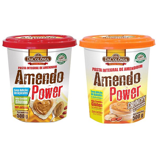 Kit 2 Potes de Pasta de Amendoim Amendopower + Integral Crunchy 500g Dacolonia