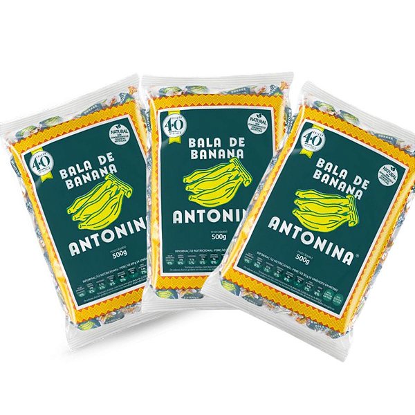Kit 3 Pacotes Bala de Banana Natural Antonina 500g
