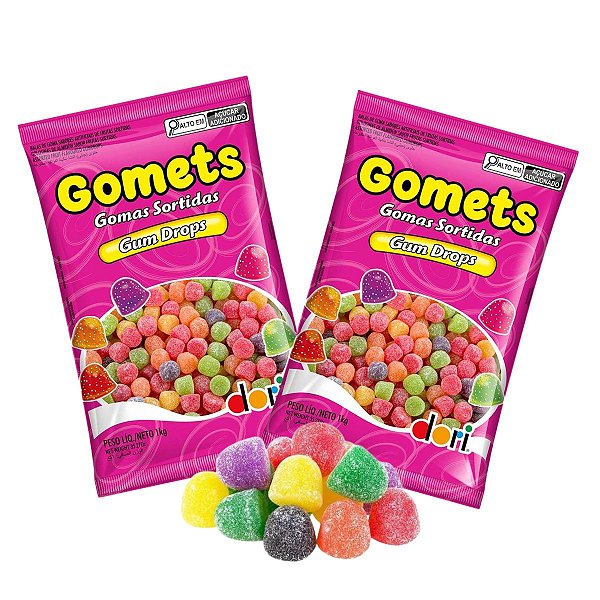 Kit 2 Pacotes de Bala de Goma Gomets Frutas  Dori 1kg