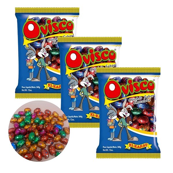 Kit 3 Pacotes de Ovinhos de Chocolate Pásco Ovisco Ki-Kakau 340g