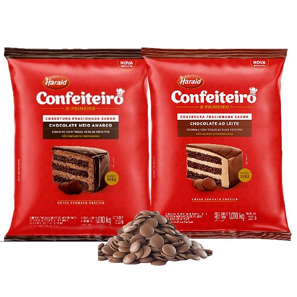 Kit Cobertura Gotas Confeiteiro Ao Leite + Meio Amargo 1kg Harald