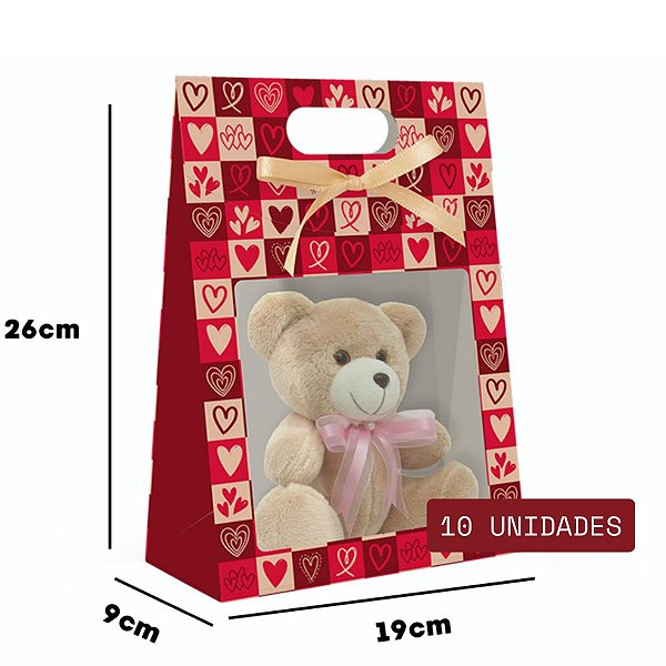 10 Caixas Maleta Visor 19x9x26cm Presente Dia Das Mães Namorados - Corações C5502 Ideia (Urso não incluso)