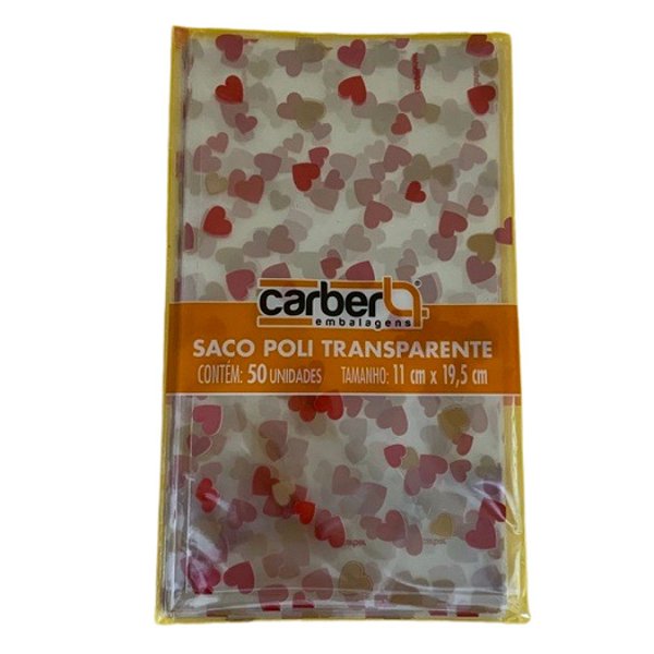 Saco Decorado De Corações 11x19,5 Com 50 unidades Carber