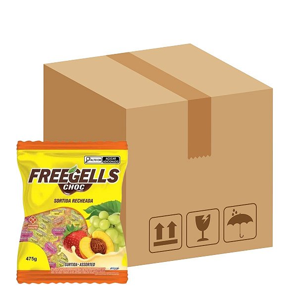 Kit Bala Dura Freegells Recheada Sortida Chocolate Branco 475g Com 12 pacotes