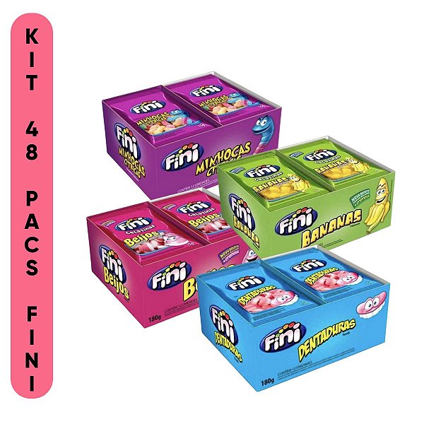 Kit 48 Pacotes Fini 15g cada Beijinho Banana Dentadura e Minhoquinha