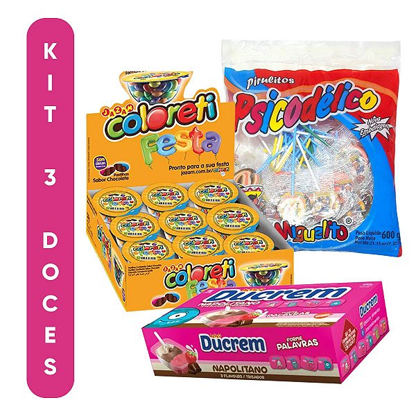 Kit 3 Doces Confete De Chocolate Pirulito Miguelito Ducrem