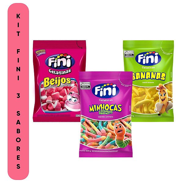 Kit 3 Pacotes 500g Bala Fini Beijo Banana e Minhoca  Citrica
