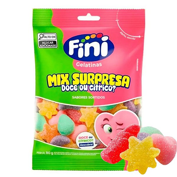 Bala de gelatina Mix Surpresa 80g Doce ou Citrico? Fini
