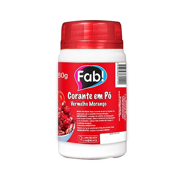 Corante em pó vermelho morango 80g Fab