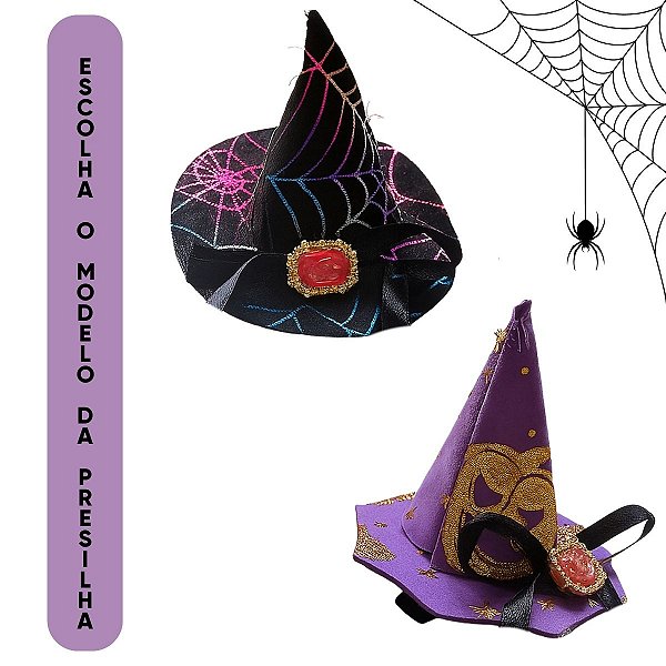 Presilha com Chapéu de Bruxa Halloween Escolha Roxo ou Preto