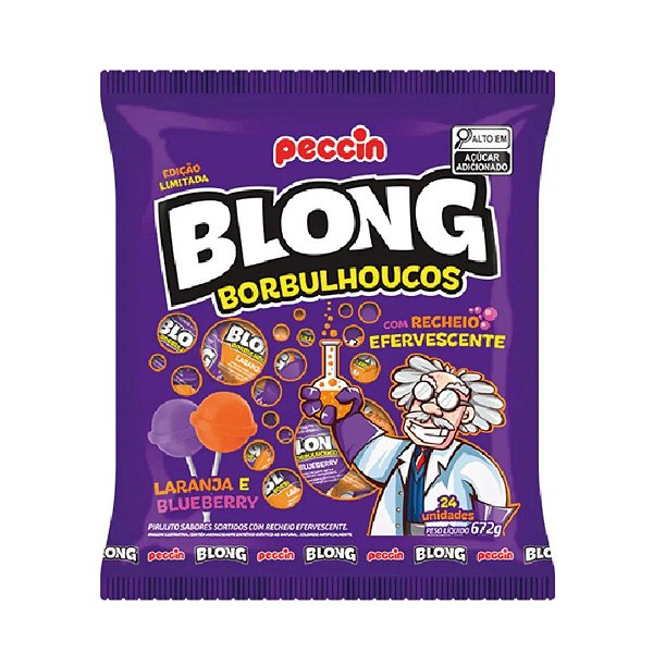 Pirulito Blong Borbulhoucos Laranja e Blueberry 672g Com 24 un Peccin