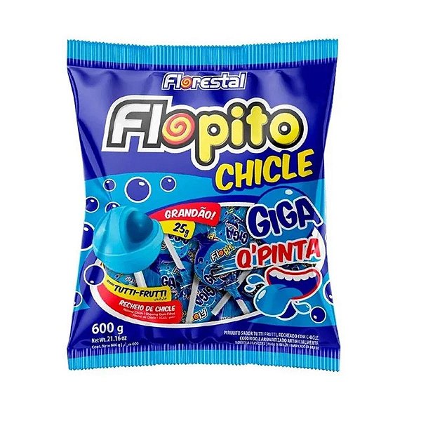 Pirulito Flopito Chicle Giga que Pinta Florestal 600g