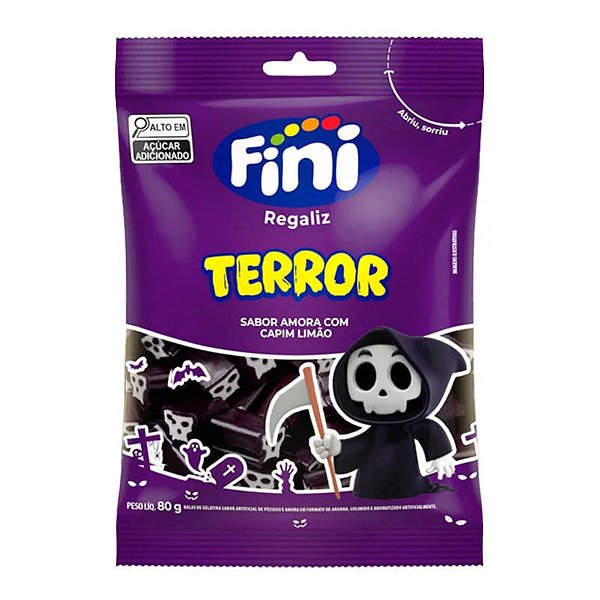 Bala de Gelatina Fini Terror Sabor Amora e Capim Limão 80g