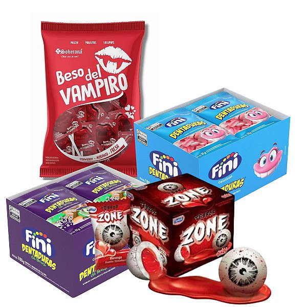 Kit 4 Doces Halloween Bala Pirulito Chiclete