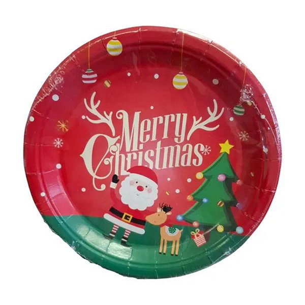Prato de Papel Papai Noel Merry Christmas 13,5cm 8 un Ponto das Festas