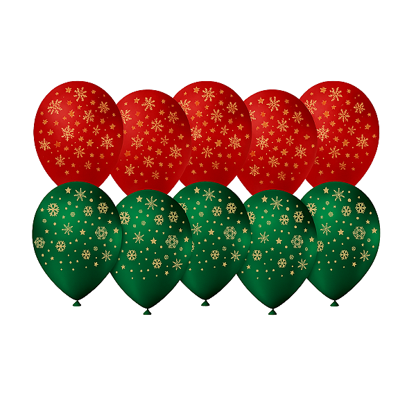 Balão Bexiga Estampado Natal n°9 Joy Escolha Flocos Vermelho ou Verde