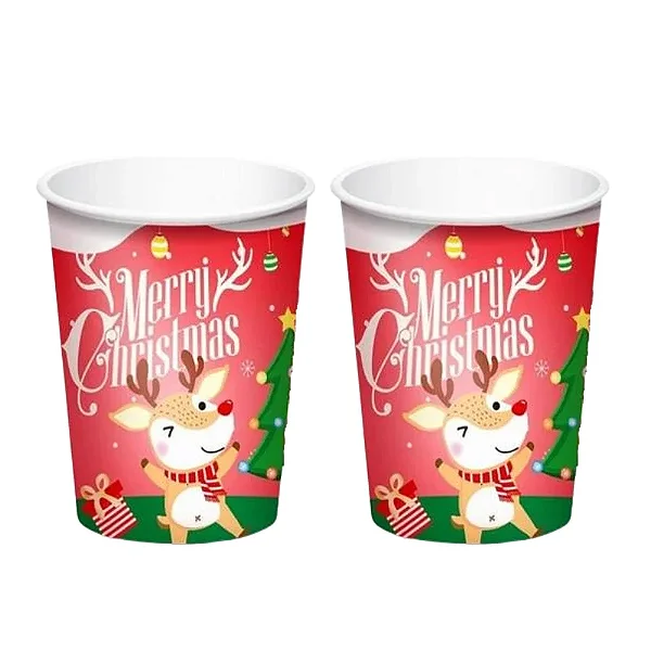 Copo Papel Papai Noel Merry Christmas 250ml 8 unidades