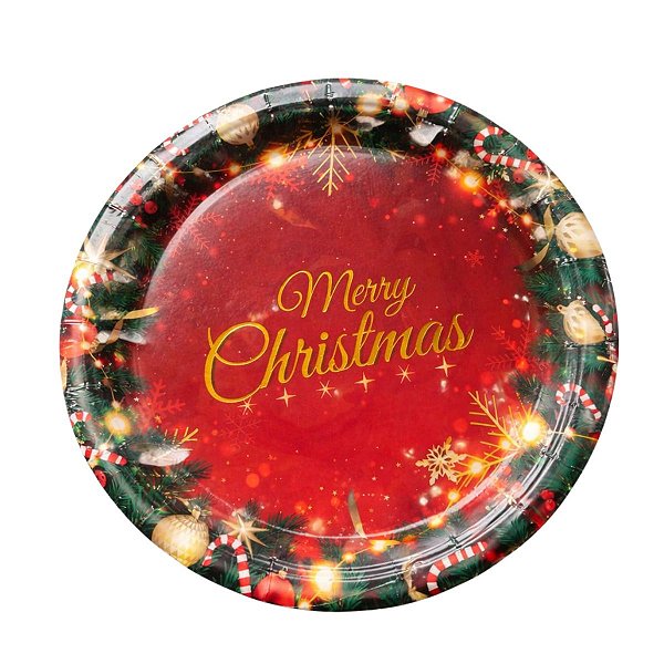 Prato de Papel Merry Christmas Com 13cm 8un Ponto das Festas