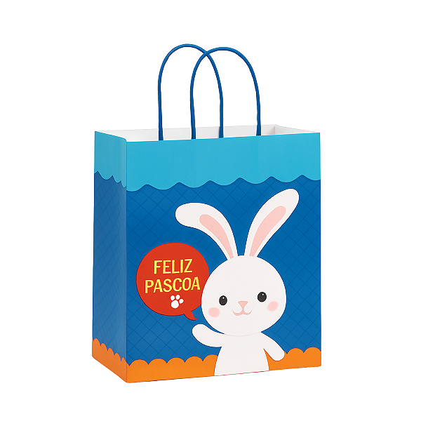 Kit 10 Sacolas de Papel Decoradas Alegria Azul 27,5x22x16 - Carber