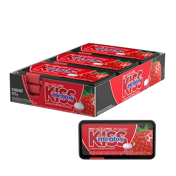 Mentos Kiss Dispenser Morango Display com 9 unidades - Perfetti